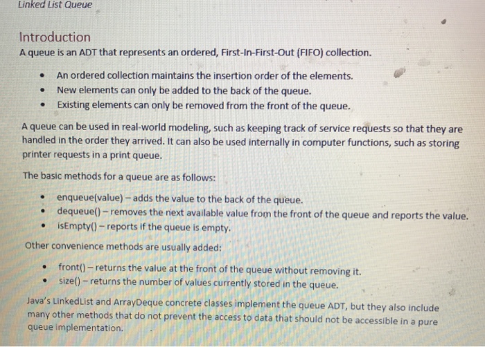  Please write in java, thanks Linked List Queue Introduction A queue