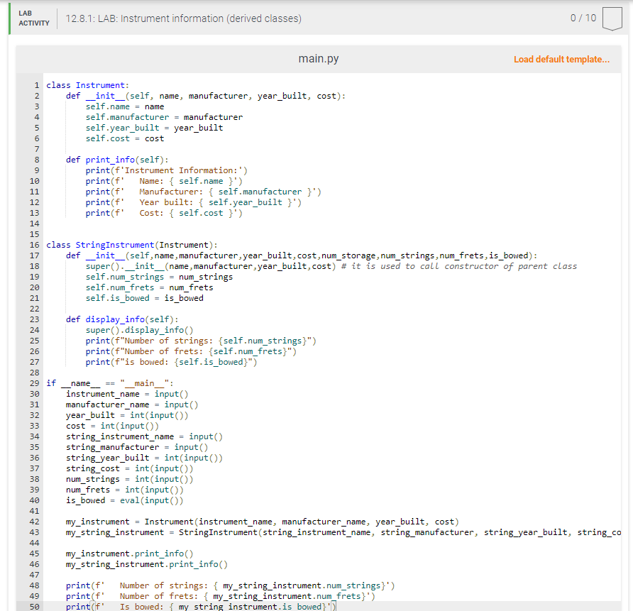 string instruments with a constructor that initializes the attributes of the Instrument