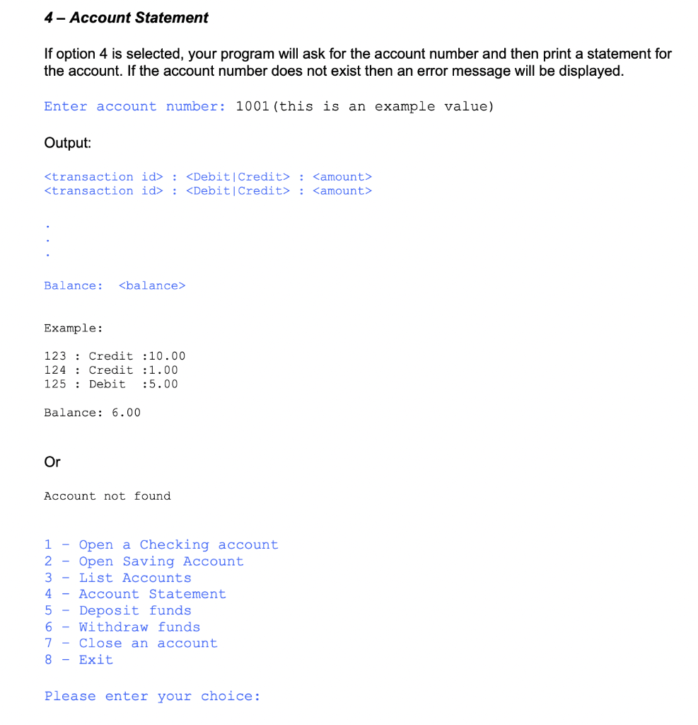 you will make use of inheritance and association: When executed, your program