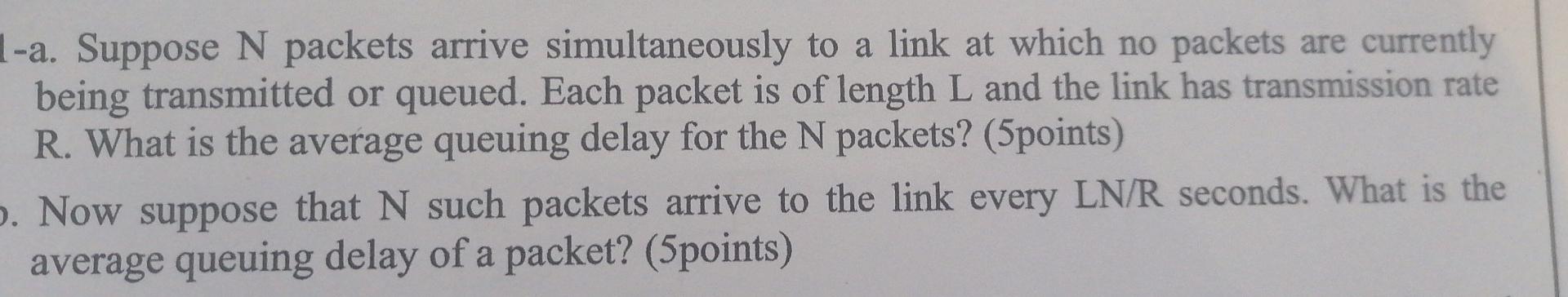 1-a. Suppose N packets arrive simultaneously to a link at which