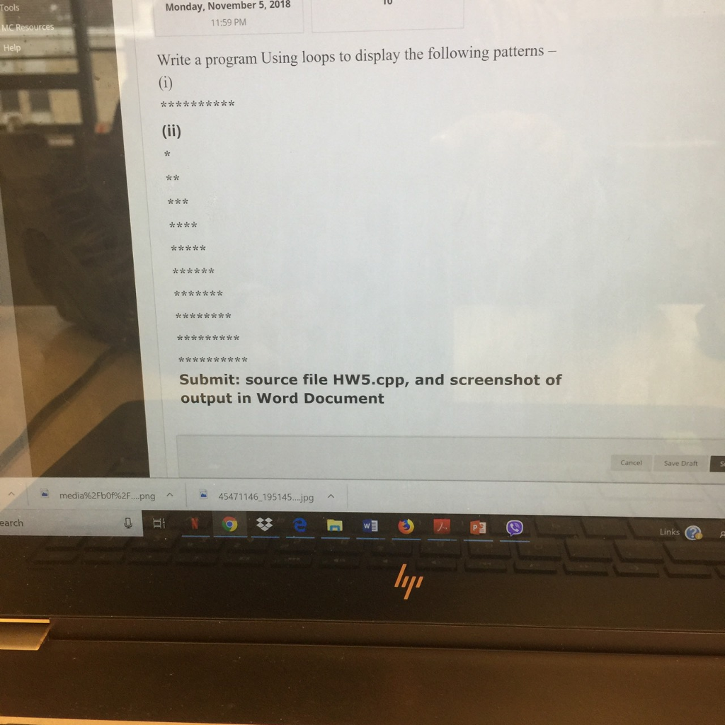 Write a C++ program Using loops to display the following patterns Deliverables: