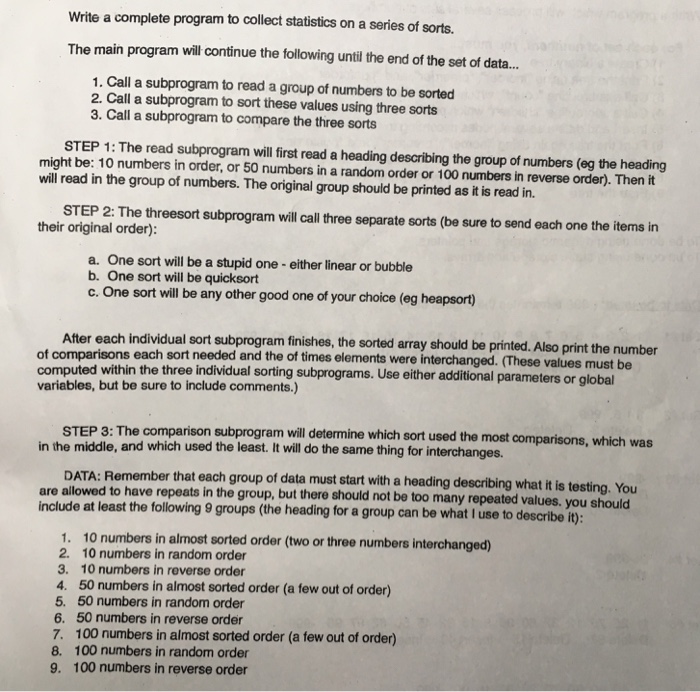  C++ Write a complete program to collect statistics on a series