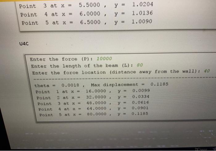 write a c program to calculate the following U4C Beam analysis -