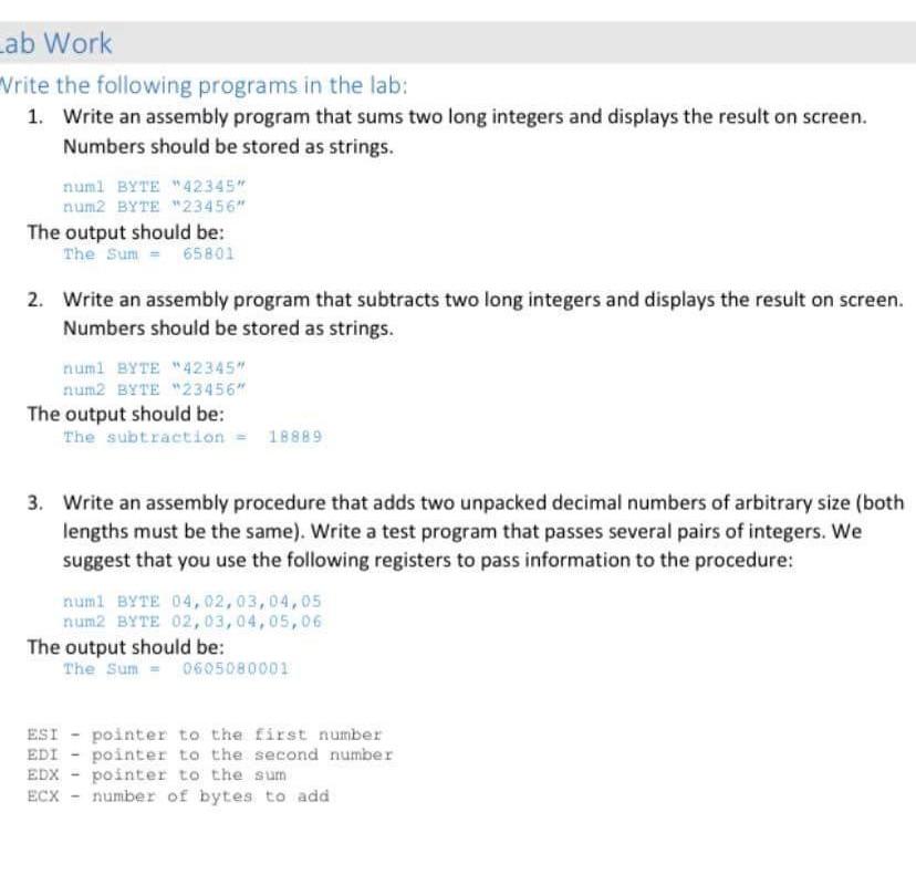  Using Visual Studio Lab Work Vrite the following programs in the