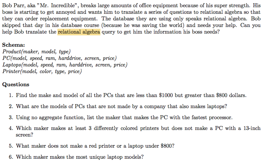 [Basic Database - Relational Algebra] I'm really stuck on this. Many many