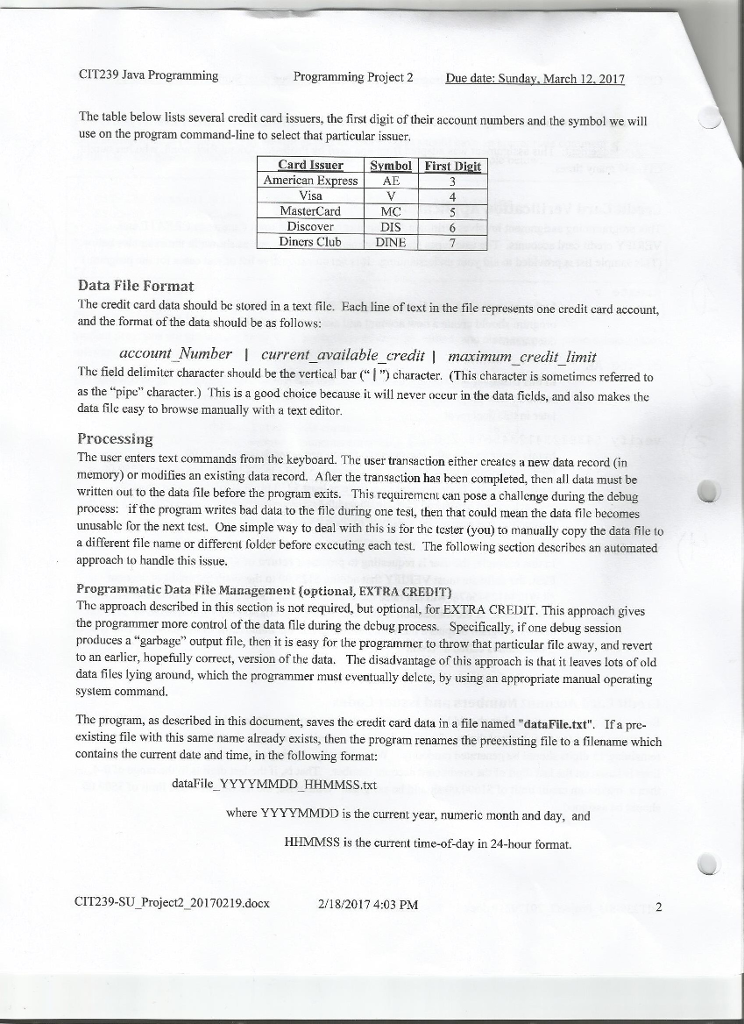 2017 The due date for this programming assignment is Sunday, March 12,