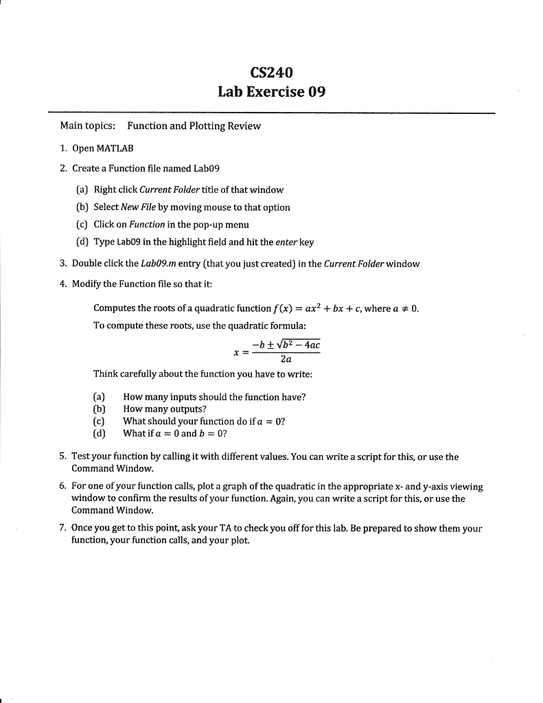  CS240 Lab Exercise 09 Main topics: Function and Plotting Review 1.