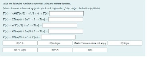 choose the correct ones Solve the following runtime recurrence using the