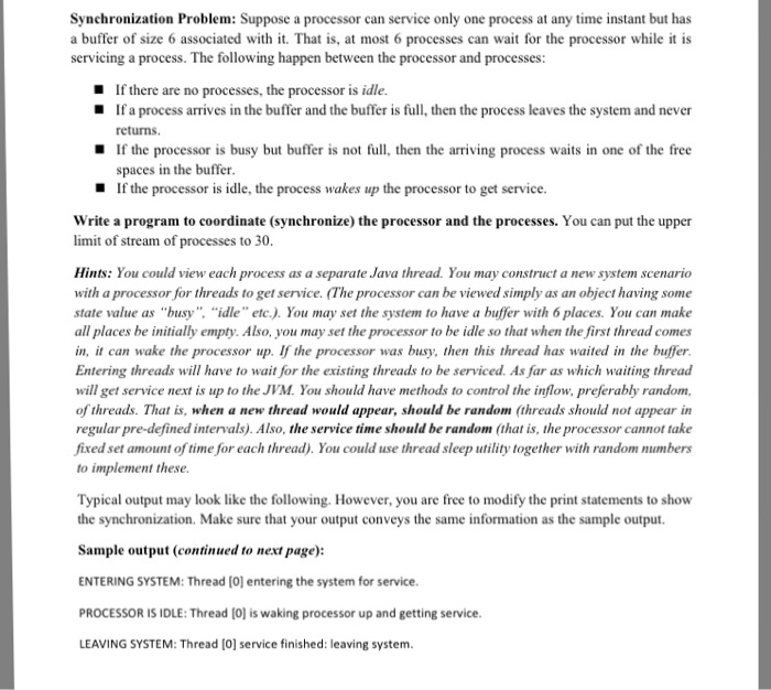  Please write the program so that it follows these conditions. Synchronization