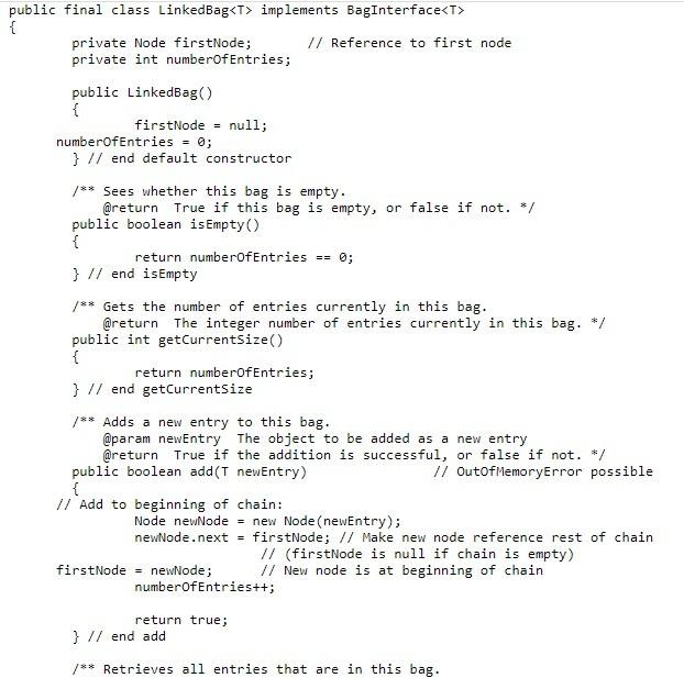 the interface Bag Interface (the source code for both has been provided