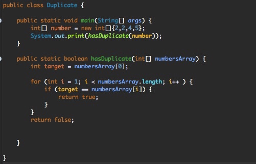 called hasDuplicate() that takes as input an array of numbers and returns