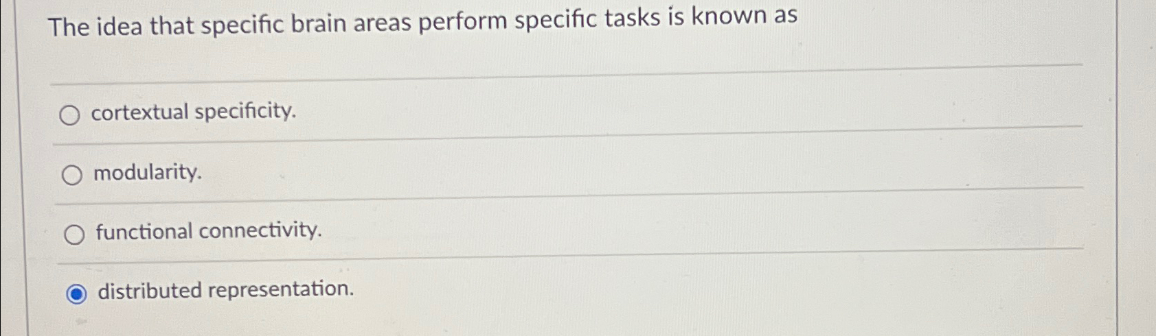  The idea that specific brain areas perform specific tasks is known