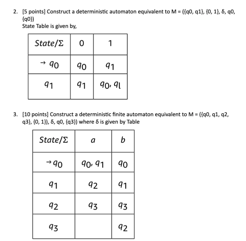  [5 points] Construct a deterministic automaton equivalent to , {q0}) State