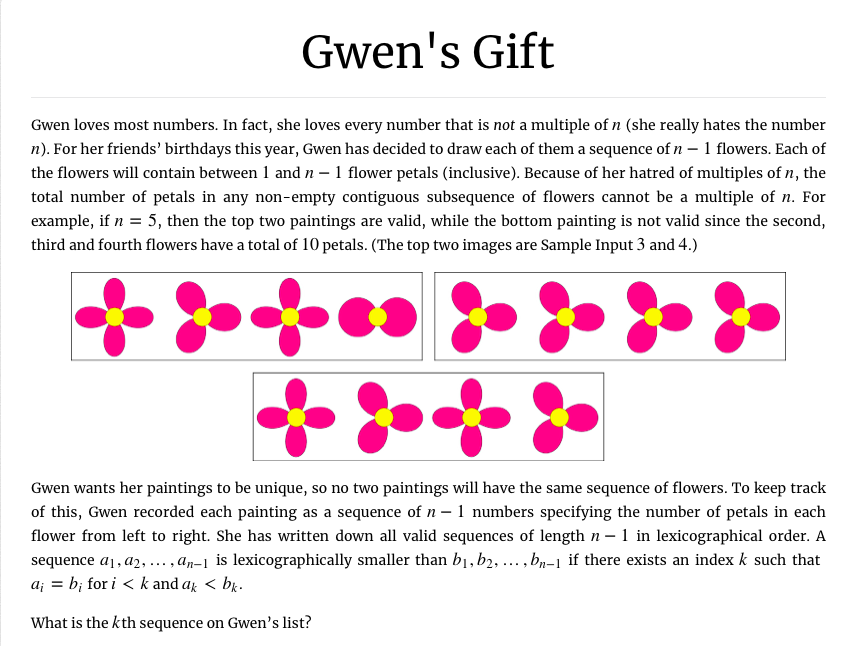  Code in python thank you! Gwen's Gift Gwen loves most numbers.