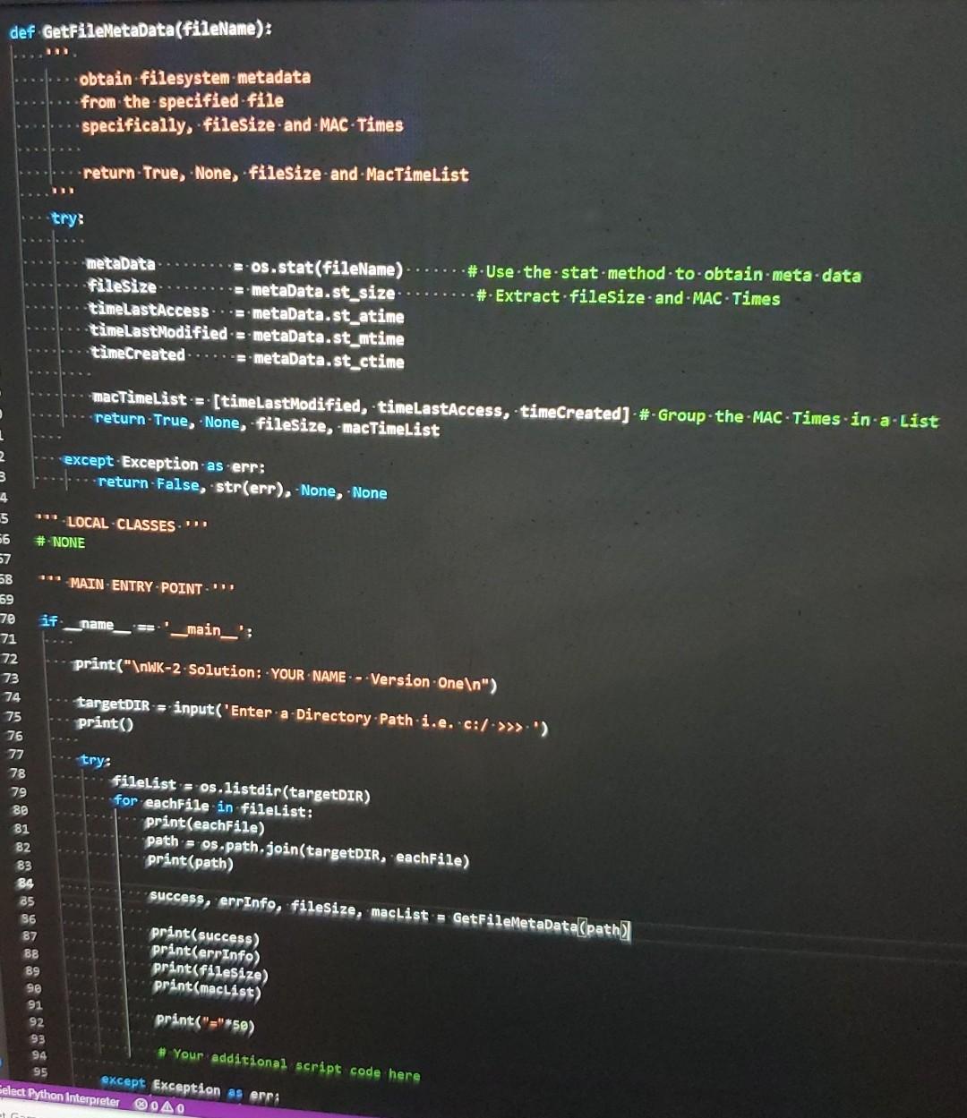 After experimenting with the first.py script and attending this weeks lec 1)