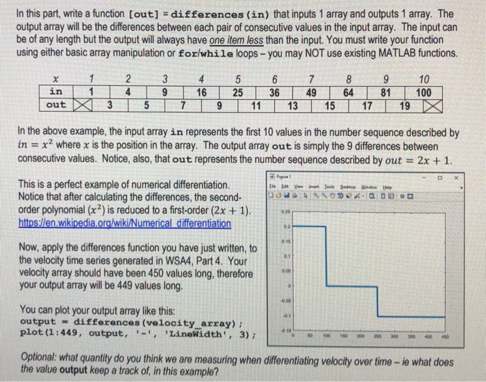 In this part, write a function [out] differences (in) that inputs
