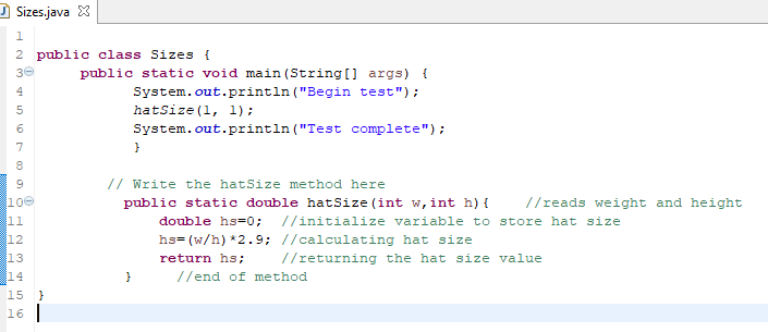 the entire Sizes program. Begin by copying your hatSize, jacketSize, waistSize and