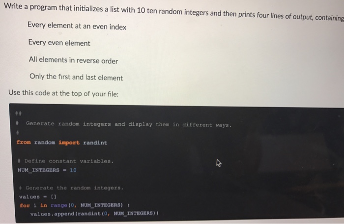  Python. Write a program that initializes a list with 10 ten