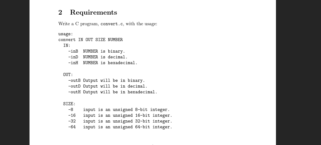 need code c 2 Requirements Write a C program, convert. c, with