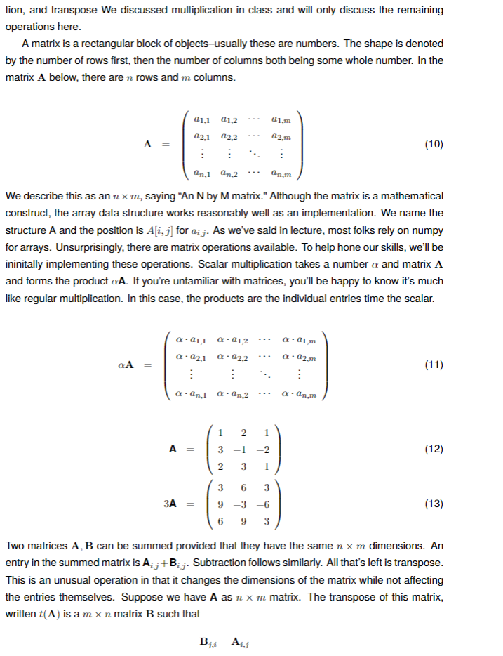 python code tion, and transpose We discussed multiplication in class and will