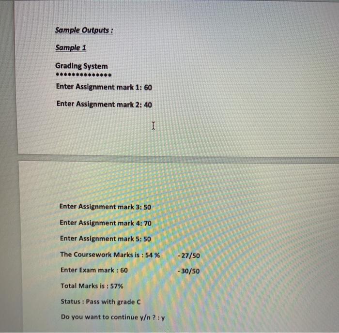 user to enter marks for 5 different assignments for a single student.