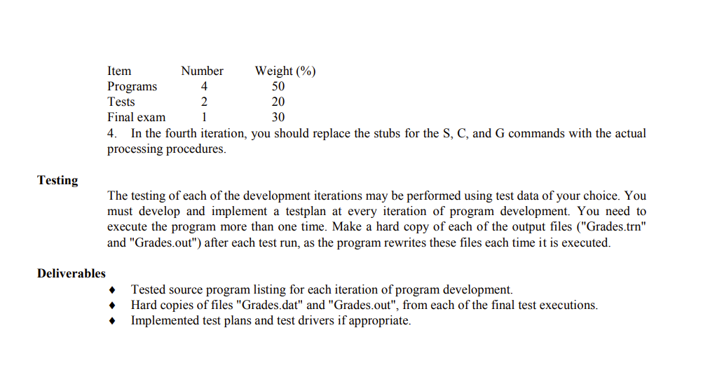 creating a grade class that does T F C G O commands