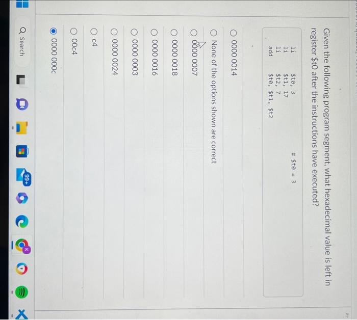  Given the following program segment, what hexadecimal value is left in