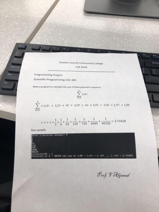  Hudson County Community College Fall 2018 Programming Project Scientific Programming CSC-101