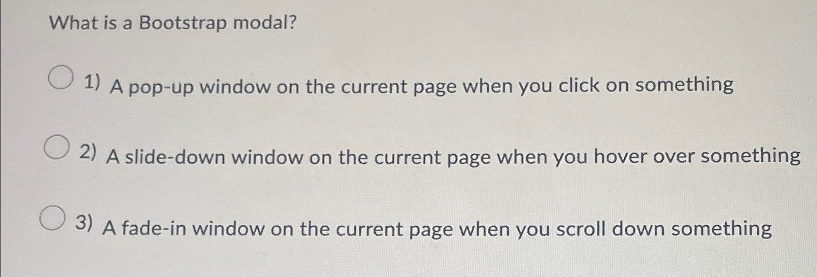  What is a Bootstrap modal? A pop-up window on the current
