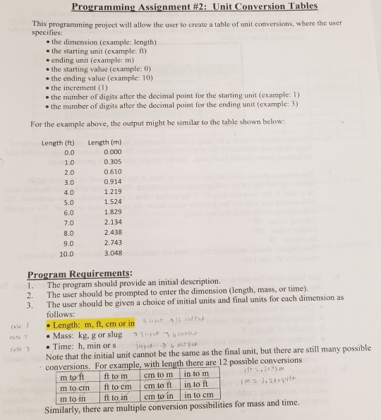  C++ Programming Assignment #2: Unit Conversion Tables This programming project will