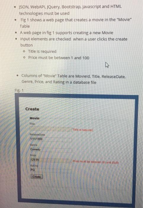  JSON, WEBAPI, JQuery, Bootstrap, javascript and HTML technologies must be used