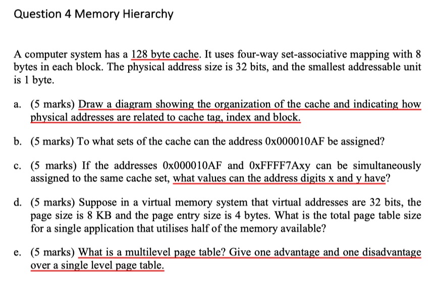 Hi this is a memory problem from my computer architecture class. Question