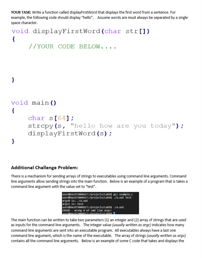 challenge problem? Thank you Lab #11-TODAY'S LAB TOPICS: Command line arguments, strings,