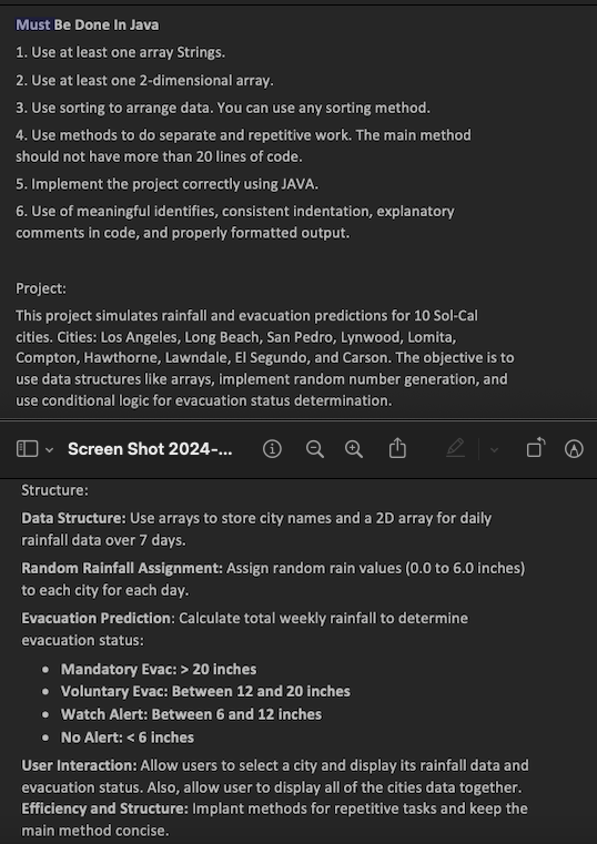  Must Be Done In Java Use at least one array Strings.