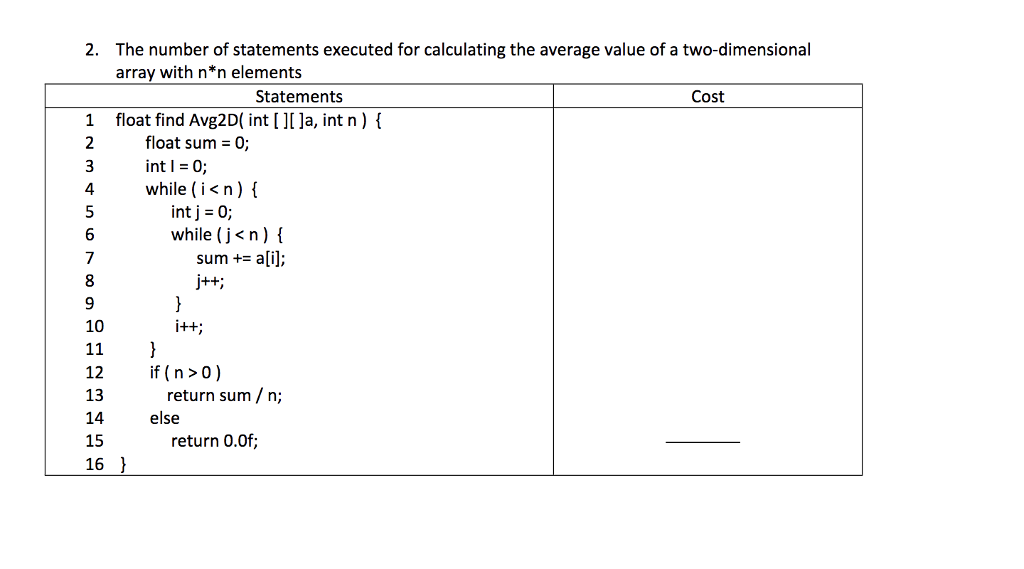 Direction: Find the Big-O notation for the cost below show all work.