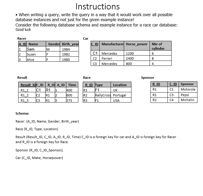  Instructions When writing a query, write the query in a way