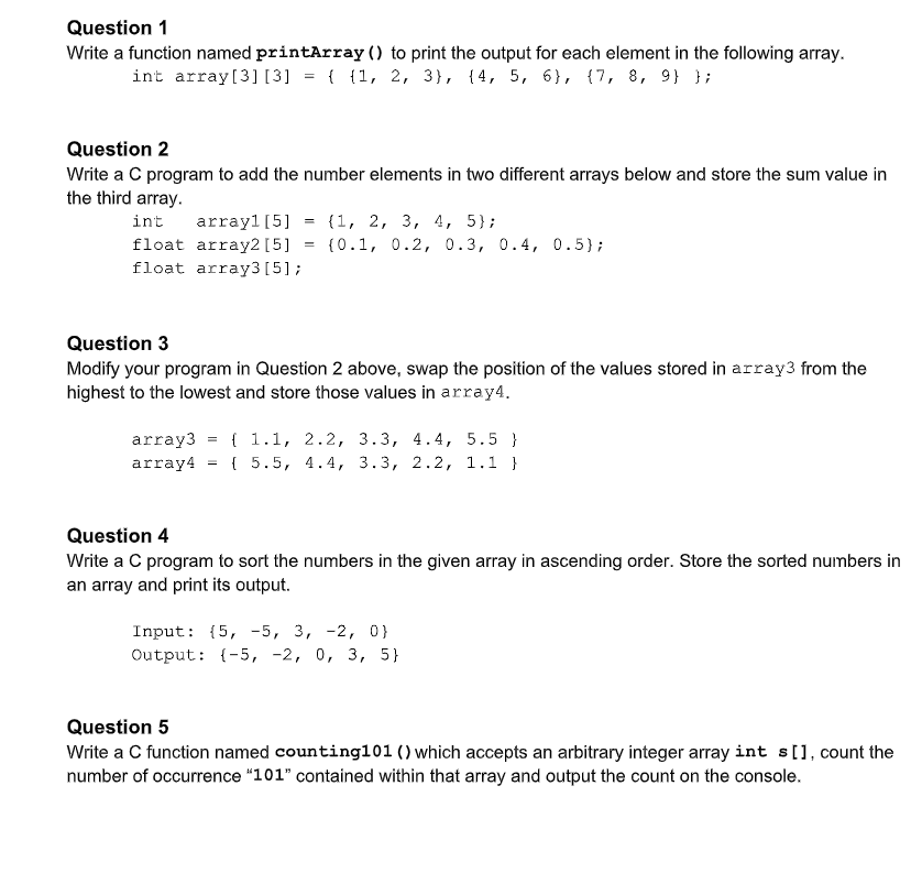  Using C Programming and #include Question 1 Write a function named
