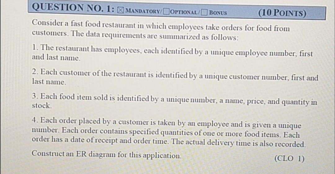  QUESTION NO. 1: MANDATORY OPTIONAL/ BONUS (10 POINTS) Consider a fast