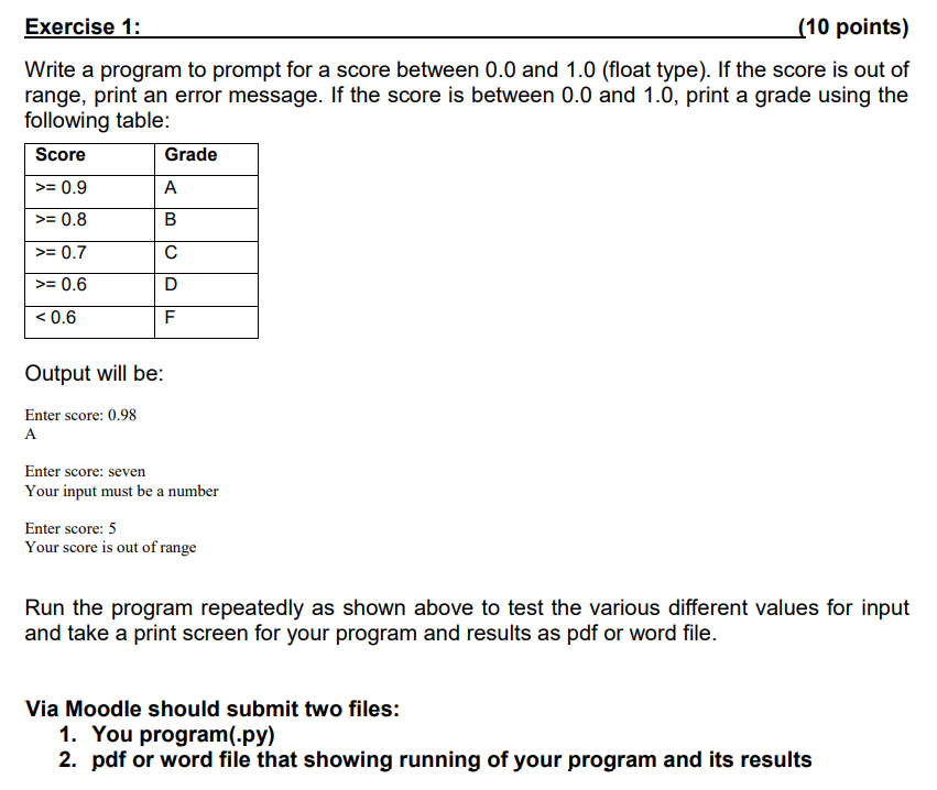 subject : Advanced programming language Exercise 1: (10 points) Write a program