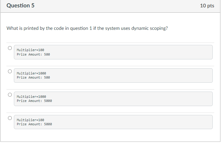 =1000; int podraceWinnings(int place) { int winnings =0; winnings =(10 place) *
