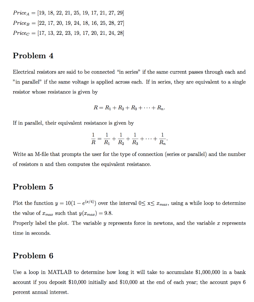 given below, use MATLAB to find all the elements in x that