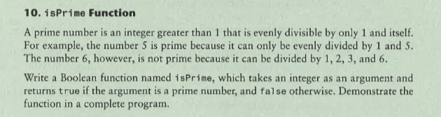 n basic C++, write a function to answer this question. 10. isPrime