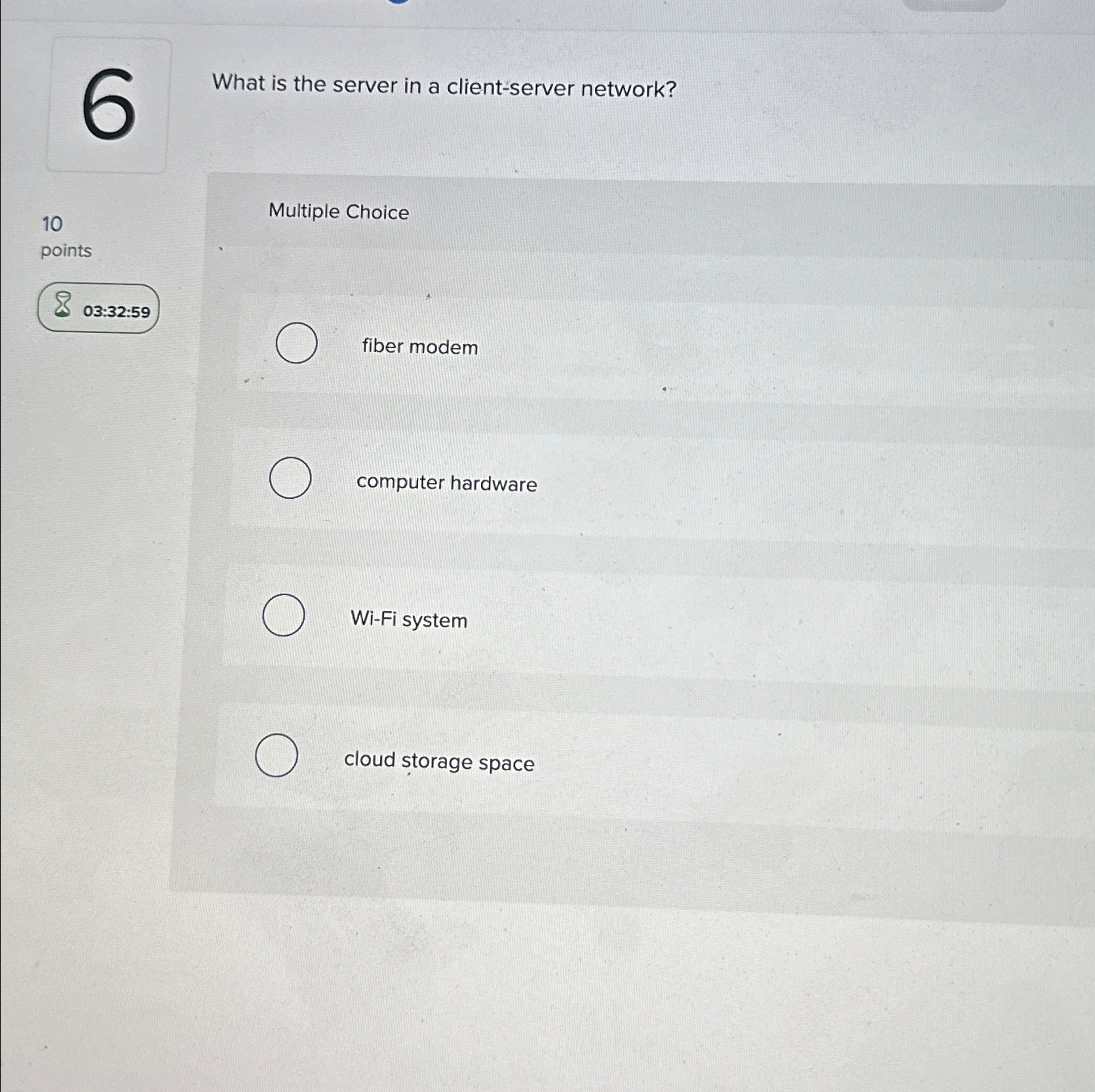  What is the server in a client-server network? 10 Multiple Choice