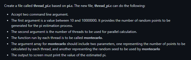 new file, pi.c can do the following: - Accept one command line