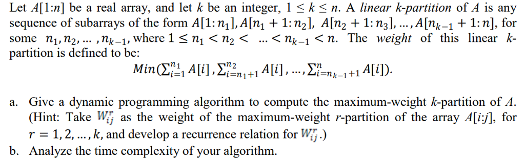  Let A[1:n] be a real array, and let k be an