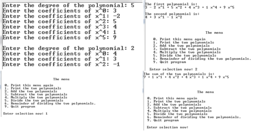  Create a class called polynomial for performing arithmetic with polynomials. The