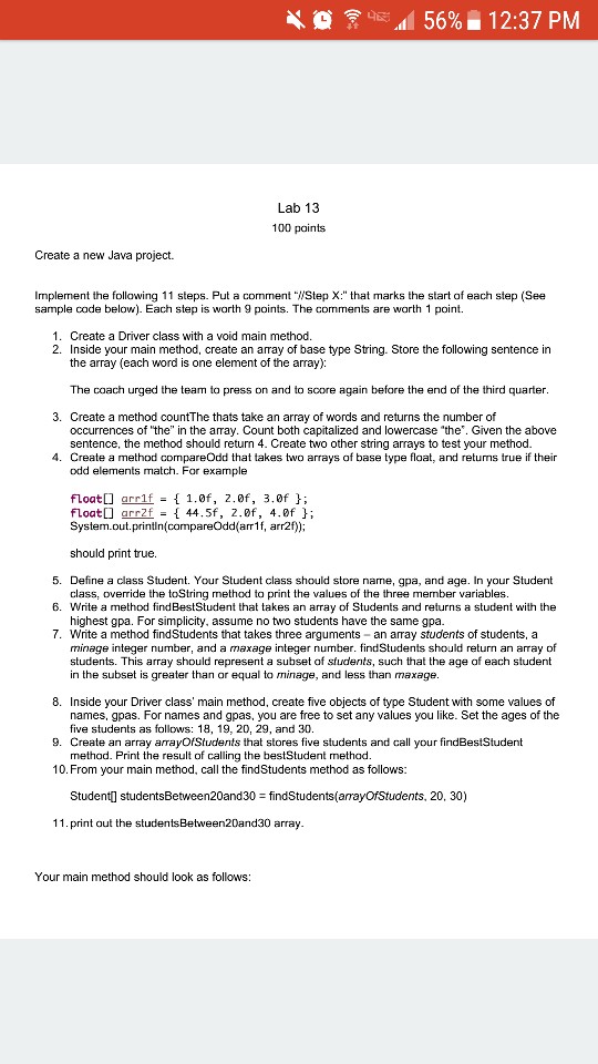 Using Java, how would I go about completing these steps? ,i62..di 56%2:37