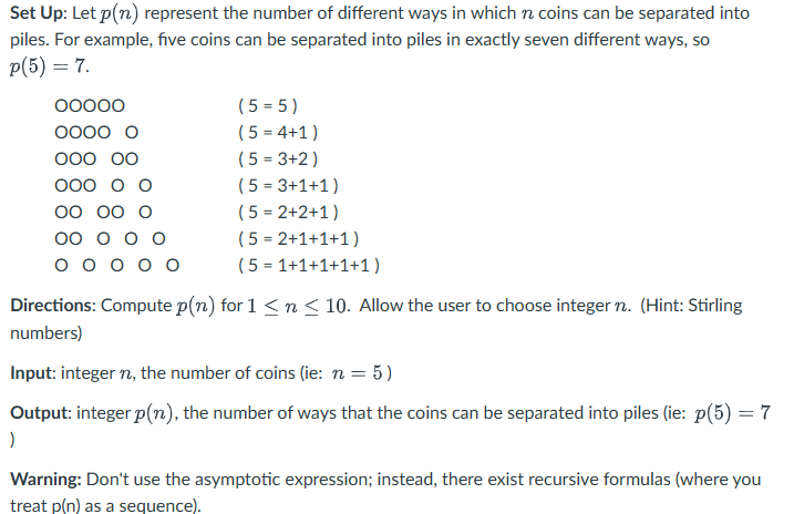  In Java with a scanner only Set Up: Let p(n) represent
