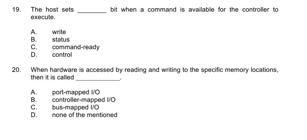 algorithms to allocate memory spaces EXCEPT A. B. C. D. Fast fit