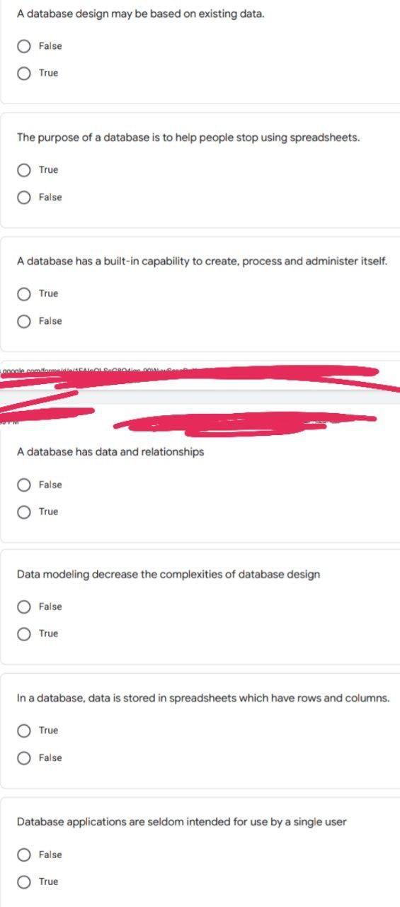 A database design may be based on existing data. False True